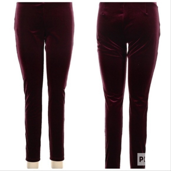 LOFT Skinny Pants Burgundy Velour Size 10 EUC - Picture 1 of 11